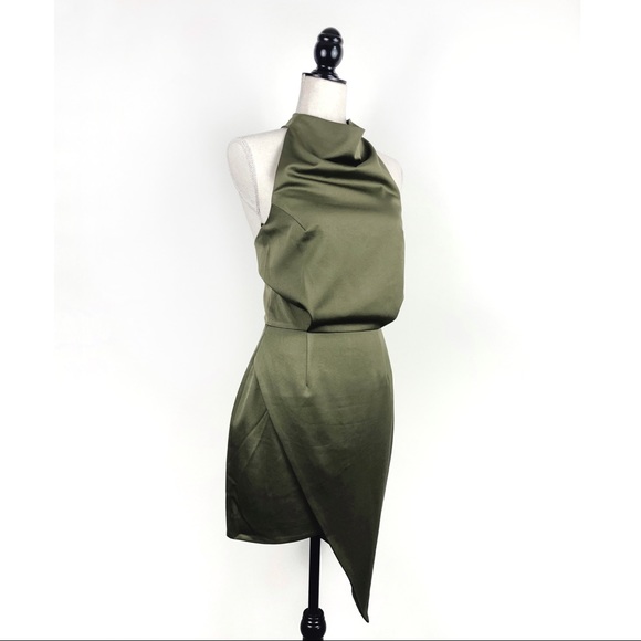Elliatt Olive Green Draped Halter Dress - Picture 2 of 8